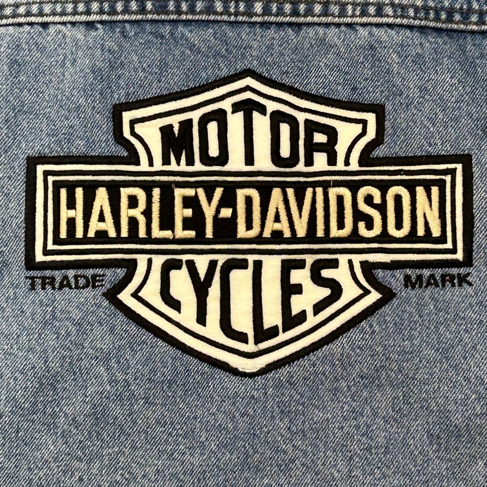 Vintage Harley Davidson Denim Vest Mens XL Embroidered Jean Biker Trucker Faded - Picture 5 of 12